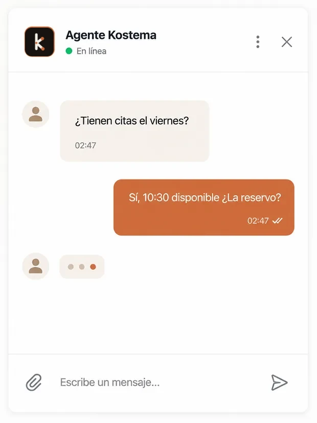 Agente de IA de Kostema respondiendo a un cliente